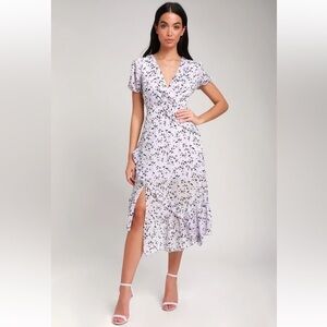 Lulu’s Petals and Poetry Lavendar Floral Print Ruffle Romantic Midi Dress Flirty